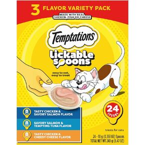 Temptations Lickable Spoons Adult Wet Cat Treat, 10 Grams, Variety Pack of 24