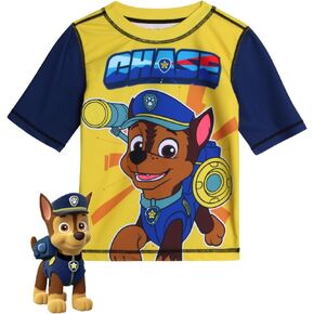 Nickelodeon Boys' Paw Patrol Rash Guard Top - Chase and Marshall - Quick Dry Sand and Sun Protection Swim Shirt (2T-12)