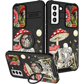 Funermei (2in1 for Samsung Galaxy S22 Case for Women Boys Cute Cover Cartoon Teens Fun Funny Game Black for Men Kids Design with Camera Cover and Ring Stand Funda for Galaxy S22 Phone Cases