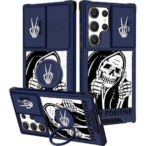 Funermei (2in1 لهاتف Samsung Galaxy S22 حافظة للنساء والأولاد، غطاء لطيف للمراهقين، لعبة مضحكة وممتعة باللون الأسود للرجال والأطفال، تصميم مع غطاء كاميرا وحامل حلقي Funda لحافظات هواتف Galaxy S22