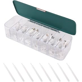 Tonxus Plastic Cable Management Box with Lid,Portable Clear Cord Organizer with 8 Compartments,Electronics Organizer Box,Desk Accessories Storage Organizer Case for Cable Stationery Supplies (White)