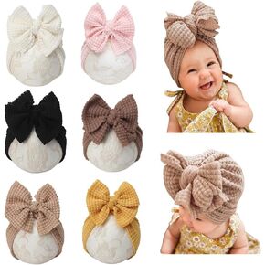 Esumun Baby Girls Hair Bow Turban Hat 6PCS Set, Top Bowknot Head Wrap Beanie India Caps for Infant Toddlers