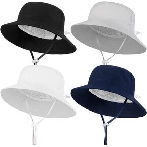 Poroka 4 Pack Toddler Baby Sun Protective Bucket Hat Adjustable Beach Hat Infant Sunhat for Boy Girl Adjustable Kid Cap