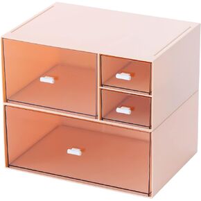 Marknor Desk Organizer with 4 Drawers, Makeup Organizer, Plastic Sundries Storage, Vanity Organizer, Cosmetic Desk Storage Box, Bathroom Counter or Dresser, White (CD-QBH-01)