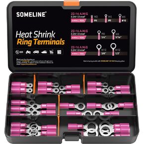 SOMELINE® Marine Grade Heat Shrink Ring Connectors - Heat Shrink Ring Terminals #4, 8, 10, 1/4", 5/16", 3/8", 1/2" - Heat Shrink Wire Connectors Tinned Red Copper - Blue 16-14 AWG - UL Listed