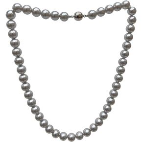 Mythlty Pearl حبلا قلادة للنساء فو رمادي جولة كريستال اللؤلؤ المختنق 8-10mm واسعة 17.72 بوصة سهلة الفتح المشبك القلائد وصيفه الشرف الأزياء سلسلة مجوهرات هدايا لها