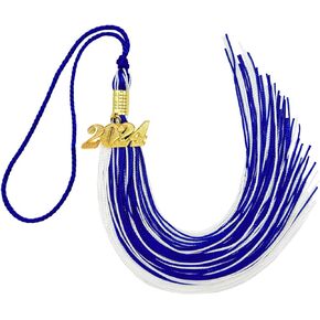 2024 Graduation Tassel, Royal Blue and White Tassel for Graduation Cap with 2024 Year Gold Charm for Graduation Ceremony Tassel Accessories