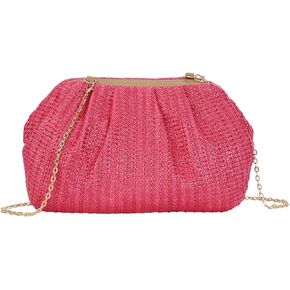 Fecialy Straw Clutch Purse for Women Summer Beach Bag Dumpling Clutch Straw Crossbody Bag Beach Woven Rattan Bag