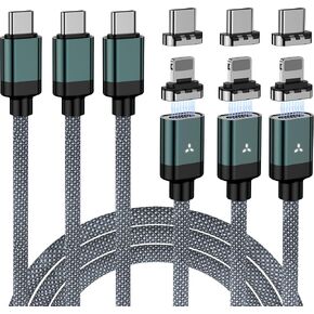 ZBF 100W USB C Magnetic Charging Cable, 2 in 1 Charger Cable for Type C(3 Pack, 4/6.6/6.6FT) 480Mbps Data Transfer, 5A Fast Charging for Phone 17 16 15,14,13 Pro Max, MacBook Pro,Pad,Galaxy S22,Pixel in Kuwait