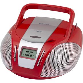 HANNLOMAX HX-322CD Portable CD Boombox with Radio, AM/FM Radio, Bluetooth, Aux-in, AC/DC Dual Power Source. (Battery not Included) (Red)