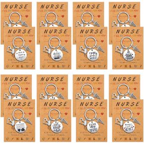 Yinkin 16 Sets Nurse Week Gifts Bulk 2024 Nurse Appreciation Gifts Keychain with Display Card Thank You Nurses Inspirational Keyrings with Pendant for Nurse Day Student Practitioner Doctor