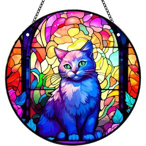 Fantasy Cat Acrylic Window Hanging, Cat Wall Decor for Cat Lovers, Pink Christmas Fall Decor for Home, Office Housewarming Gift (S, Cat-1)