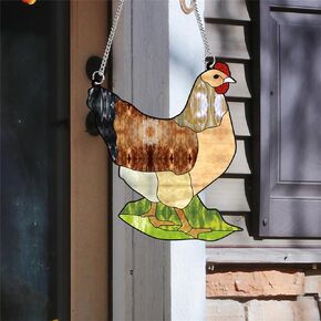 Generic Colourful Hen Acrylic Window Hanging Decor Stained Glass Window Panels Farm Animals Wall Art Mural for Bedroom Office Garden Decoration Indoor Window Decor Gift for Mom Grandma Teacher