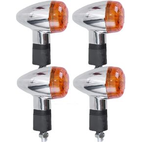 4 Pack Motorcycle Chrome Bullet Front Rear Turn Signal Amber Motorcycle Turn Signals Replacement for Honda Harley Kawasaki Suzuki Yamaha (DC 12V)
