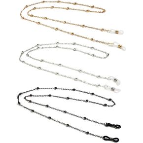Borsgye 3PCS Eyeglass Chain Reading Glass Cords Lanyard Beaded Necklace Chain Sunglass Strap Holder Eyewear Retainer Chain Metal Long Necklace Fashion Accessories