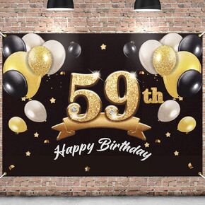 PAKBOOM Happy 59th Birthday Banner Backdrop - 59 Birthday Party Decorations Supplies for Men - Black Gold 4 x 6ft