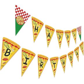 Pizza Birthday Banner, Pizza Theme Party Sign, Pizza Slice Decoration, Food Bday Bunting