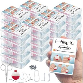 Mini Fishing Kits Bulk Small Emergency Survival Fishing Kits Outdoor Compact Fishing Tackle Kits with Case for Beginner Operation Christmas for Child Shoebox Stocking Stuffer Gift