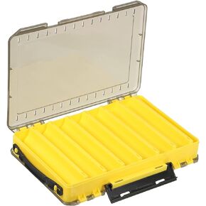 PATIKIL Double-Sided Fishing Lure Box, Plastic 14 Grids Fish Tackle Bait Organizer Storage Container, Yellow