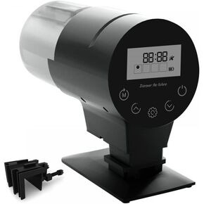 DONGKER Automatic Fish Feeder,210ML Fish Feeder Automatic Dispenser LCD Display with Moisture-Proof Cover for Aquarium Fish Tank