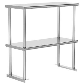 Stainless Steel Double Overshelf 12''x60'' Commercial Double Tier Shelf for Prep & Work Table, Adjustable Height 2 Tier Deck Shelf Load 360lb for Kitchen, Home, Restaurant and Storage Room