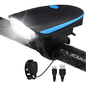 Bike Light with Horn Set,Rechargeable Bicycle Light with Bell,Bike Front Light for Electric Scooter Kids,Bicycle Front Light with 2 Modes Sound Siren,3 Lighting Modes