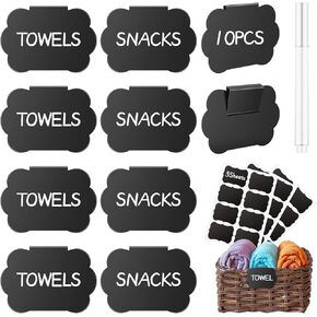 ملصقات لصناديق التخزين مجموعة 14 قطعة، ملصقات سلة بمشبك، ملصقات مخزن المطبخ قابلة للإزالة، ملصقات السبورة مع علامات الطباشير البيضاء لصندوق تنظيم مخزن سلة التخزين (أسود) in Kuwait