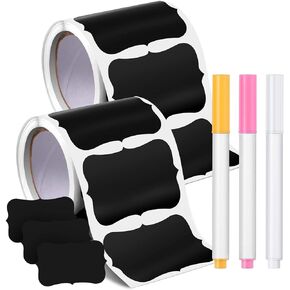 240 Pieces Chalkboard Labels Waterproof Blackboard Reusable Sticker with 3 Pieces Erasable Liquid Chalk Marker for Organizing Chalkboard Labels for Jars Storage Labels for Plastic Containers