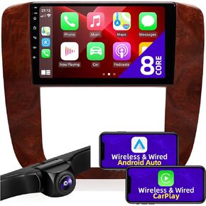 CGOGC Android Car Radio Compatible with Wireless Carplay Android Auto for Chevrolet Silverado Tahoe Suburban GMC Yukon Sierra 2007-2013 Touch Screen Stereo Bluetooth GPS FM/AM WIFI Navigation HeadUnit