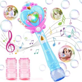 Beria Toys for Girls: Princess Toy Bubble Wand, Birthday Gifts for 3 4 5 6 7 8 Years Old Girl, Bubbles Machine Fairy Wands for Kids Light Up with Bubble Solution, Toddler Girl Toys Age 4-5