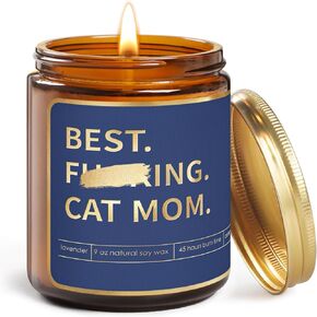Cat Mom Gifts for Women,Mothers Day Gifts for Cat Lovers,Lavender Scented Soy Wax Candle for Cat Lover Daughter,Sister,Aunt,Wife,Best Friend,BFF,Coworkers,Her,Personalized Cat Owner Birthday Gift Idea