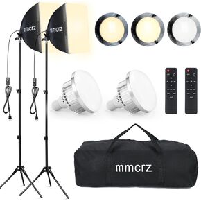 mmcrz 2Pack Professional Softbox Lighting Kit, 16'' x 16'' Studio Lights with 85W 2700-6500K E27 LED Bulbs, Continuous Lighting for Photography/Video Recording/Live Streaming