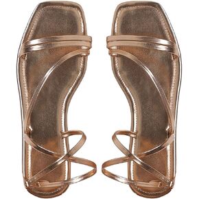 GORGLITTER Women's Metallic Strappy Sandals Square Open Toe Summer Shoes