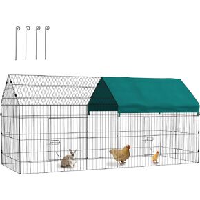 PawHut 87" L Metal Chicken Playpen, Small Animal Cage, Pet Playpen Yard Fence for Rabbits, Chinchillas with Roof for Indoor & Outdoor, 40.5" H, Green