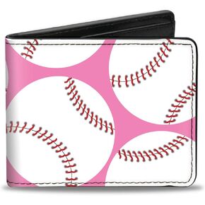 Buckle-Down Men's Wallet, Bifold, Baseballs Scattered Pink, Vegan Leather, 4.0" x 3.5"