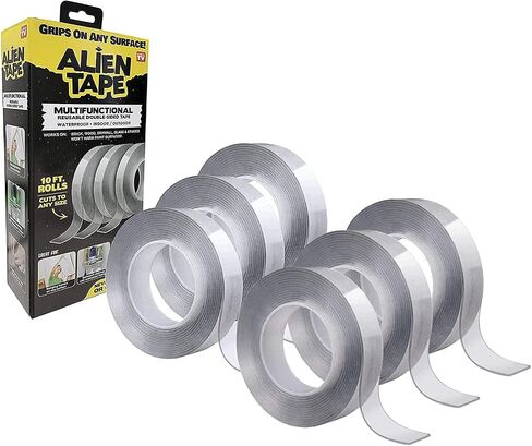 أشرطة لاصقة من ALIEN TAPE، 6 بكرات بطول 10 أقدام، قابلة لإعادة الاستخدام، شفافة، مزدوجة الجوانب، للاستخدام الداخلي والخارجي، متعددة الأغراض، تقنية Nano-Grip، 60 قدمًا، مقاومة للماء، أكريليك in Saudi Arabia