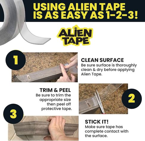 أشرطة لاصقة من ALIEN TAPE، 6 بكرات بطول 10 أقدام، قابلة لإعادة الاستخدام، شفافة، مزدوجة الجوانب، للاستخدام الداخلي والخارجي، متعددة الأغراض، تقنية Nano-Grip، 60 قدمًا، مقاومة للماء، أكريليك in Saudi Arabia