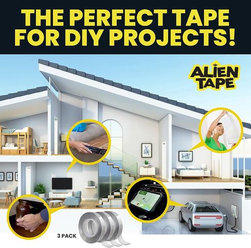 أشرطة لاصقة من ALIEN TAPE، 6 بكرات بطول 10 أقدام، قابلة لإعادة الاستخدام، شفافة، مزدوجة الجوانب، للاستخدام الداخلي والخارجي، متعددة الأغراض، تقنية Nano-Grip، 60 قدمًا، مقاومة للماء، أكريليك in Saudi Arabia