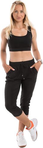 بنطلون رياضي Stanpetix Joggers للنساء - بنطال رياضي نسائي بجيوب للجري (كابري، أسود، متوسط) in Kuwait