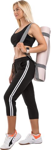 بنطلون رياضي Stanpetix Joggers للنساء - بنطال رياضي نسائي بجيوب للجري (كابري، أسود، متوسط) in Kuwait