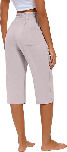 Riyiper 3 Pack Women Causal Capri Pants Drawstring Lounge Yoga Capri Sweatpants Loose Wide Leg Crop Trousers with Pockets in Kuwait