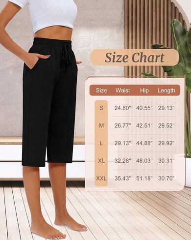 Riyiper 3 Pack Women Causal Capri Pants Drawstring Lounge Yoga Capri Sweatpants Loose Wide Leg Crop Trousers with Pockets in Kuwait