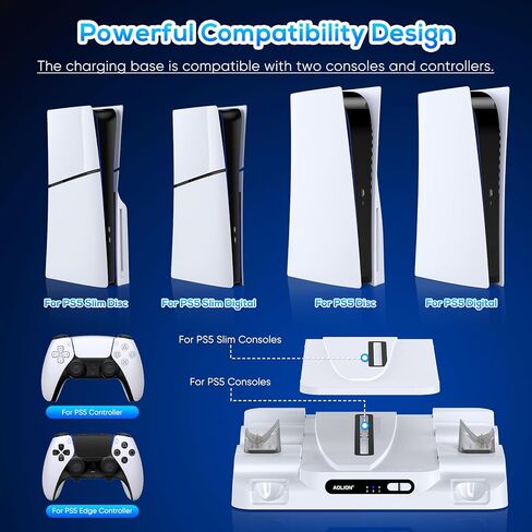 حامل مع محطة تبريد للقرص النحيف PS5 / PS5 ووحدة التحكم الرقمية، ومحطة شحن سريعة لجهاز DualSense وجهاز التحكم Edge، ومروحة تبريد 3 مستويات لجهاز Playsation 5، وحامل سماعة الرأس، و8 فتحات للألعاب in Kuwait