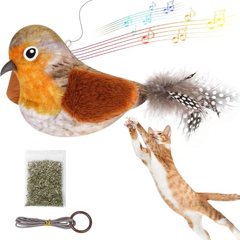 لعبة ريش الطيور والقطط من Aucenix - لعبة النعناع البري المحفزة التي تعمل باللمس للقطط الصغيرة، ألعاب تفاعلية للطيور النقيق المضحكة قابلة للسحب للتعليق للقطط الداخلية المطاردة والمضغ واللعب (أزرق) in Kuwait