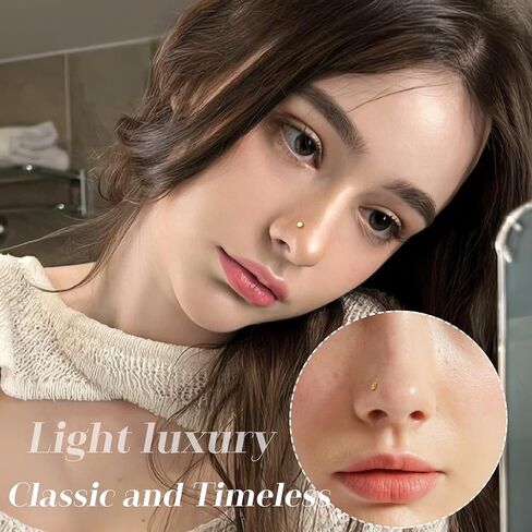 حلقات أنف من الذهب الحقيقي عيار 14 قيراط من LOYALLOOK - حلقة أنف ذهبية صلبة 18 جرام 20 جرام على شكل حرف L حلقات أنف مفتاحية حلقات أنف ذهبية مضادة للحساسية مجوهرات ثقب الأنف الذهبية للنساء والرجال 1.5 مم 2 مم سطح مسطح in Kuwait