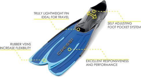 Cressi Adult Snorkeling Fins with Self-Adjustable Comfortable Full Foot Pocket | Perfect for Traveling | Agua: Made in Italy in Saudi Arabia