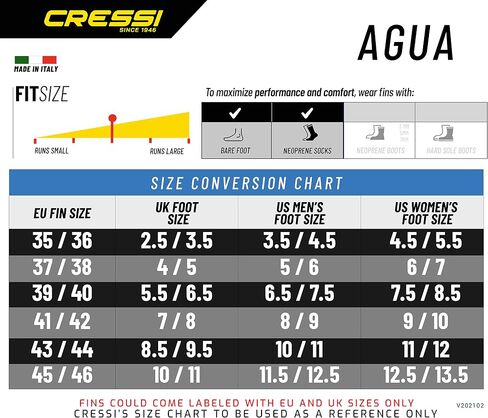 Cressi Adult Snorkeling Fins with Self-Adjustable Comfortable Full Foot Pocket | Perfect for Traveling | Agua: Made in Italy in Saudi Arabia