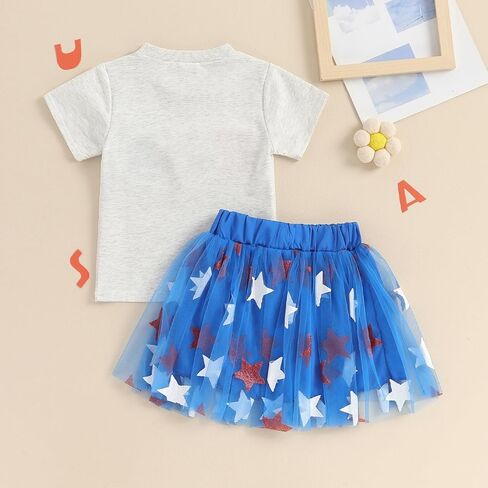Xiaodriceee Toddler Girl 4th of July Outfit USA Short Sleeve T-shirt Star Tulle Skirts Little Girls Clothes Fourth Of July in Saudi Arabia