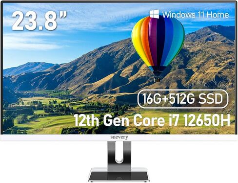 جهاز كمبيوتر الكل في واحد من Suevery شاشة FHD مقاس 24 بوصة Intel Core الجيل الثاني عشر I7 (2.30 جيجا هرتز حتى 4.7 جيجا هرتز، عشرة نوى وستة عشر خيطًا DDR4 16 جيجا بايت M.2 NVMe 512 جيجا بايت SSD Windows 11 Home AIO كمبيوتر مكتبي in Saudi Arabia