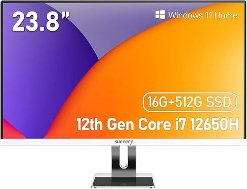 جهاز كمبيوتر الكل في واحد من Suevery شاشة FHD مقاس 24 بوصة Intel Core الجيل الثاني عشر I7 (2.30 جيجا هرتز حتى 4.7 جيجا هرتز، عشرة نوى وستة عشر خيطًا DDR4 16 جيجا بايت M.2 NVMe 512 جيجا بايت SSD Windows 11 Home AIO كمبيوتر مكتبي in Saudi Arabia